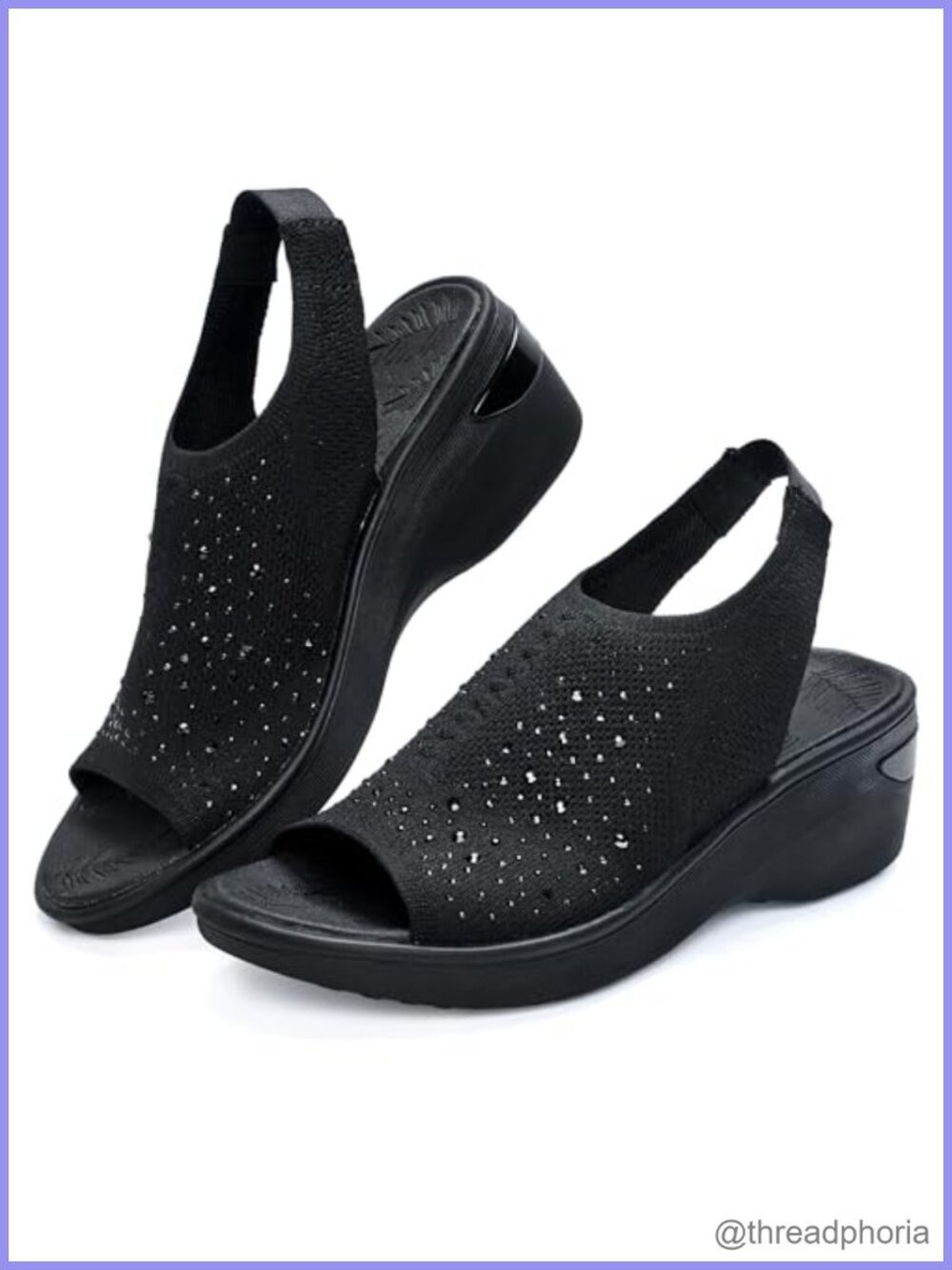 Rhinestone Knit Wedge Sandals Arch Support Orthopedic Comfort Slingback